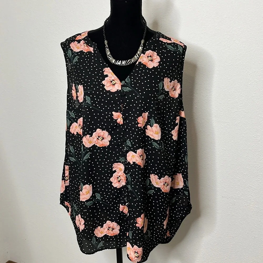 Torrid Harper size 1 sleeveless semi-sheer button-up floral blouse - Picture 9 of 11
